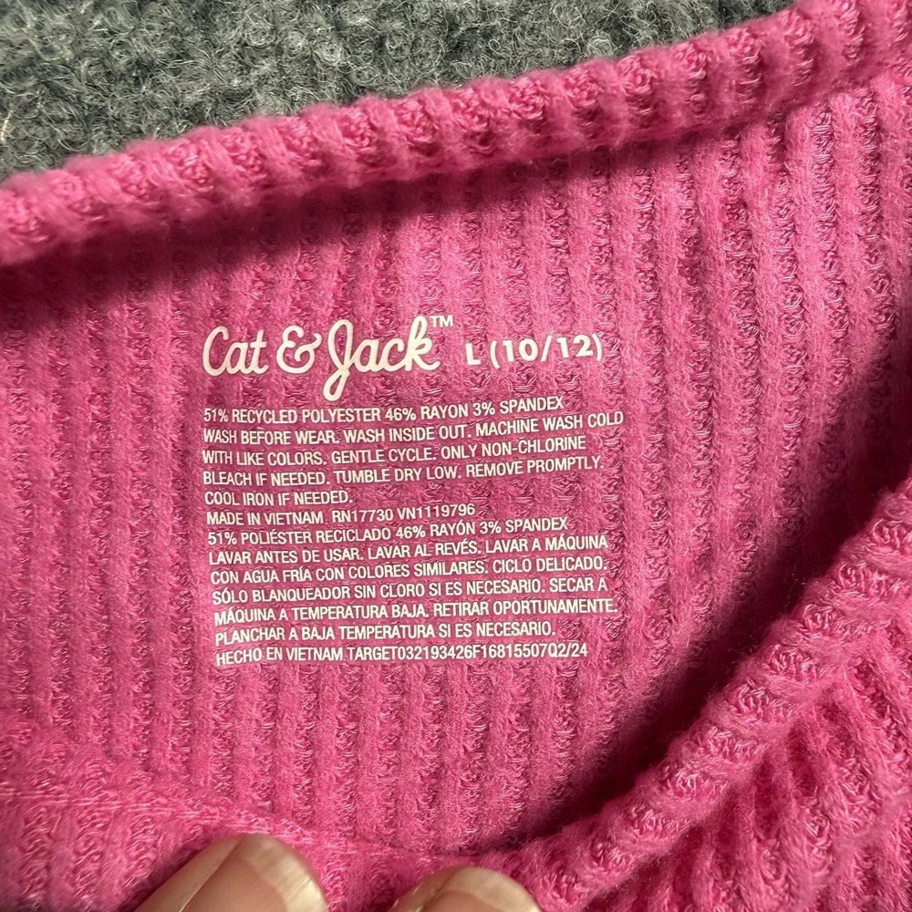 NWT Cat & Jack Girls Long Sleeve Cozy Waffle Knit Dress Pink Tiered Large 10/12